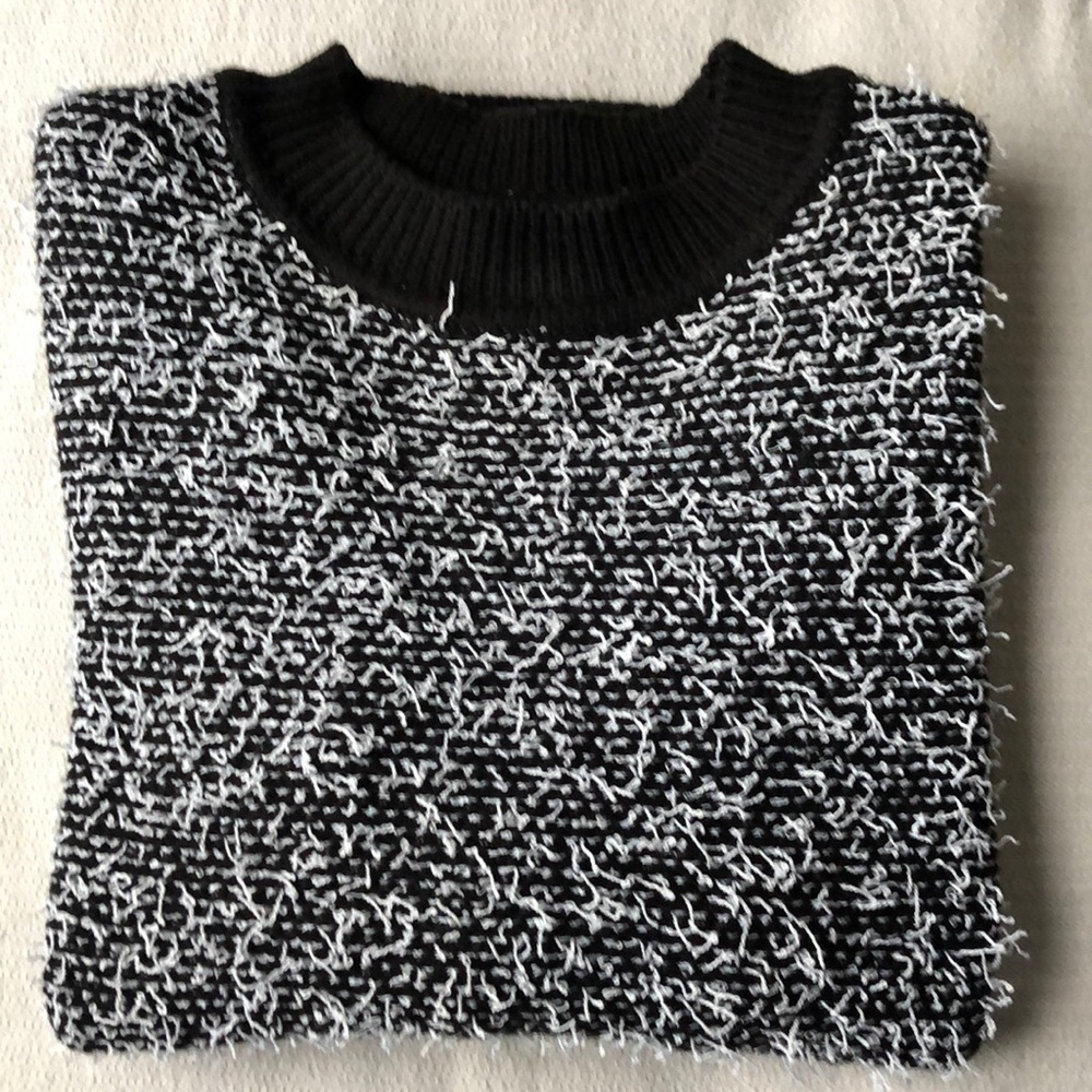 Black and white fluffy sweater